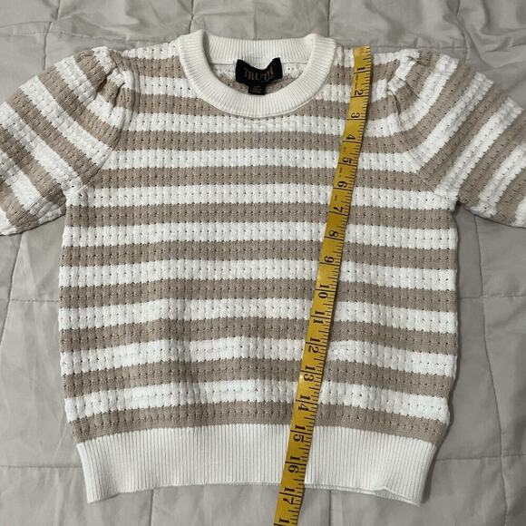 Truth by Republic Sweater Womens Size Small Cream Mocha Stripe Short Puff Slv - Picture 4 of 7